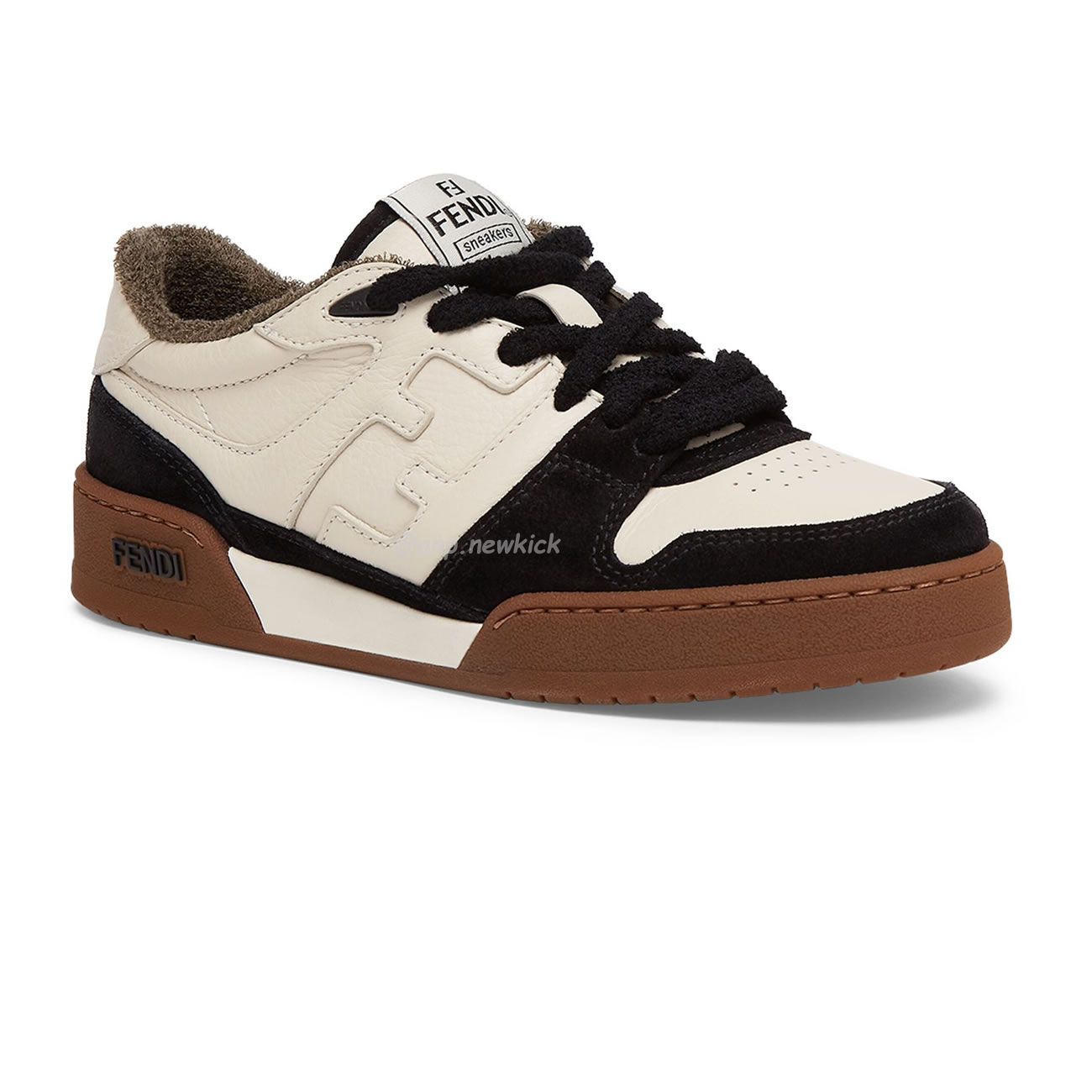 Fendi Match Cream Black White Suede And Leather Low Top Sneakers (8) - newkick.cc